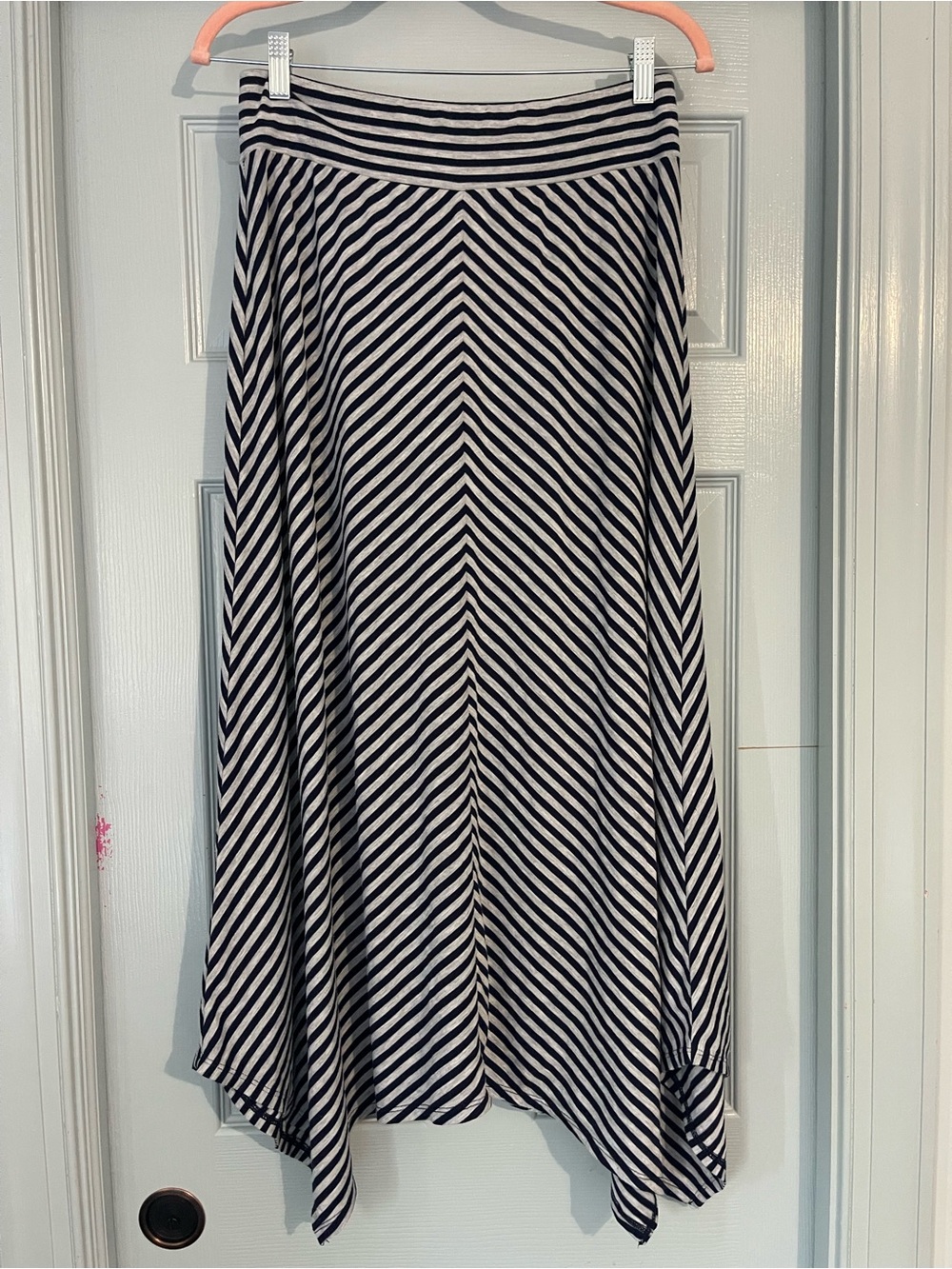 Faded Glory Navy & Gray Striped Handkerchief Hem Maxi Skirt